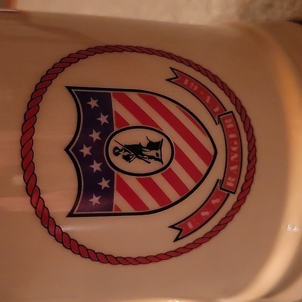 Vintage USS Ranger (CV-61) Coffee Mug, Gold Trim, U.S. Navy